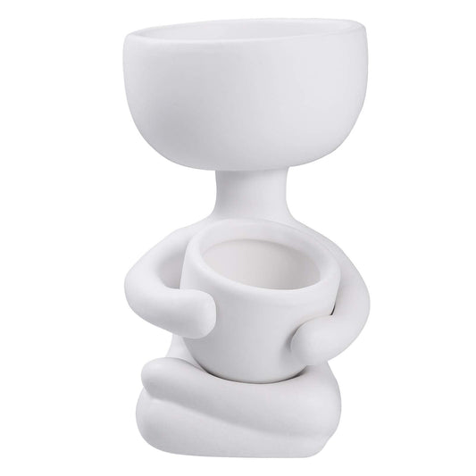 Humanoid Ceramic Flower Pot,Unique Small Planter Sitting Human Shaped Succulent Cactus Cute Plant Pot Container for Home Office Room Desk Window Desktop Decoration White,2.36x3.93 Inches
