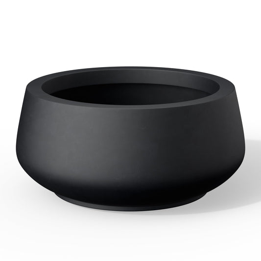 Kante 16.9" Dia Round Concrete Bonsai Planters, Outdoor Indoor Garden Plant Pot with Drainage Hole for Home, Patio, Garden, Black