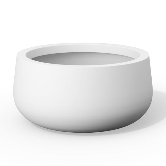 Kante 11.8" Dia Round Concrete Planter, Cement Plant Pots with Drainage Hole and Rubber Plug for Outdoor Indoor Garden Home, Modern Curvaceous Design, White