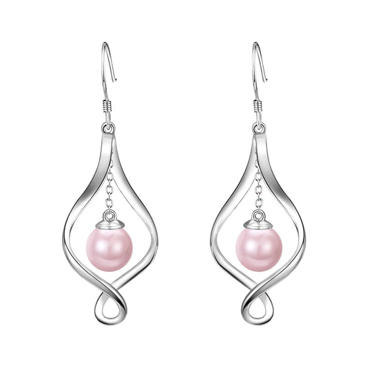 Pink Pearl Earrings Sterling Silver Twist Pearl Dangle Earrings Jewelry Gifts for Women
