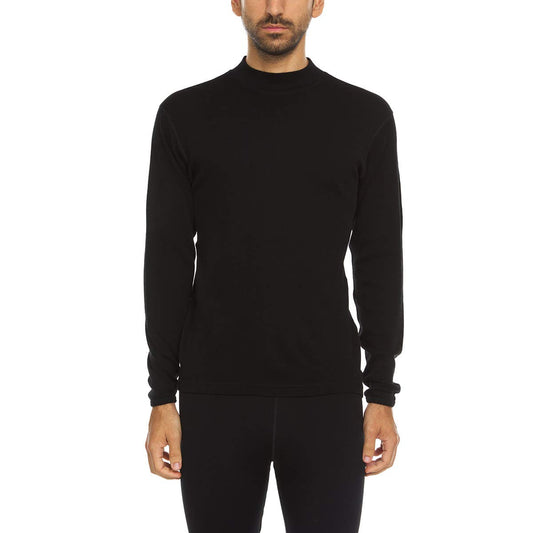 100% Merino Wool Men's Midweight Mock Neck - Base Layer Top - Warm Under Shirt - Black - 3X-Large