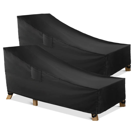WLEAFJ Patio Chaise Lounge Cover Waterproof, Heavy Duty Outdoor Lounge Chair Covers, Black Durable Patio Furniture Covers, 70L x 32W x 30H inch - 2 Pack