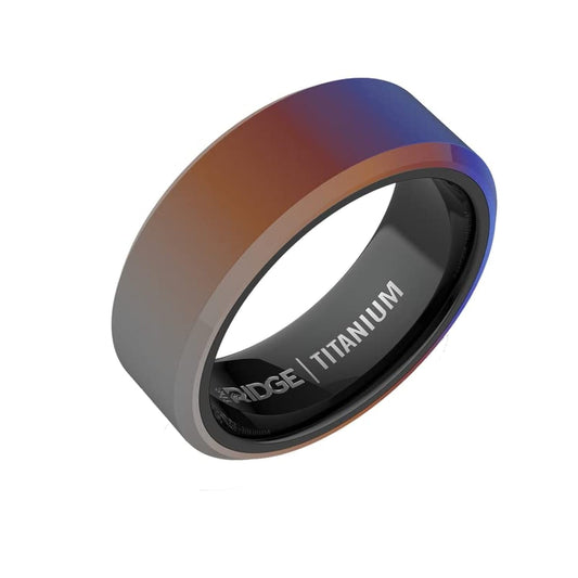 The Ridge Burnt Titanium Beveled Ring Comfort Fit Wedding Band - 7.5
