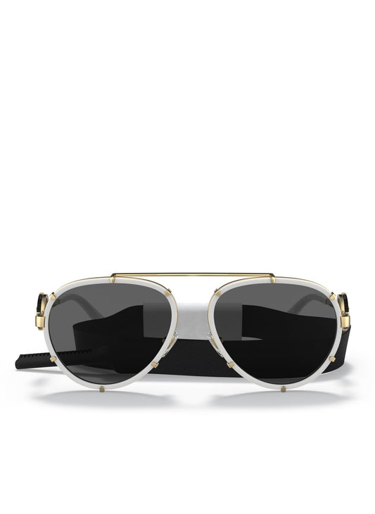 Versace VE 2232 147187 White Metal Aviator Sunglasses Grey Lens