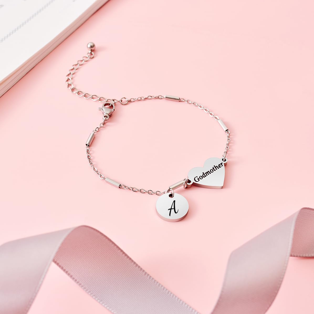 CHENVA Godmother Gifts Initial Bracelet Bangle for Women Gift for Godmother from Goddaughter (Godmother Bracelet A)