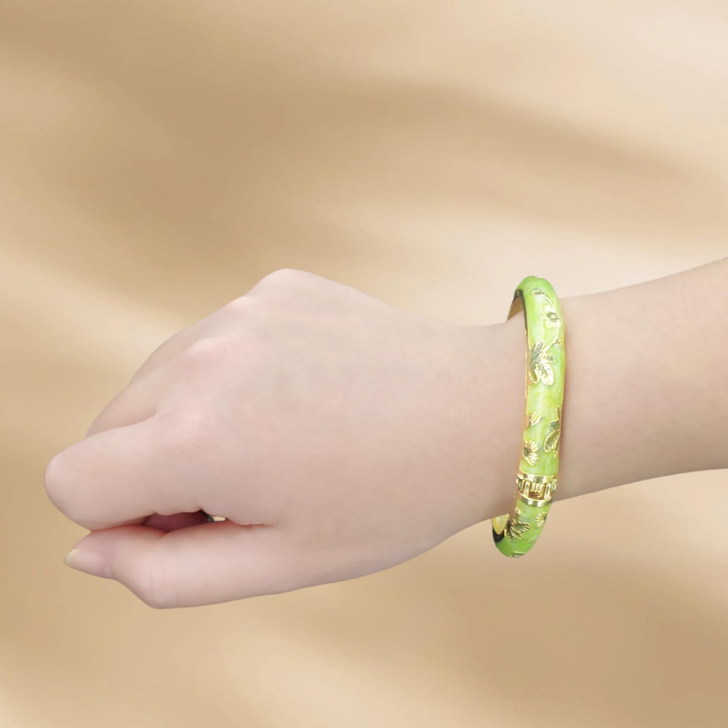 BlingNook Cloisonne Bracelet For Women, Chunky Bangle Trendy Cute Flower Enamel Bangles Multi Tone Engraved Cuff Gold Plated Bracelets Stackable Wife Jewelry Friendship Gift (Pink, One Size)