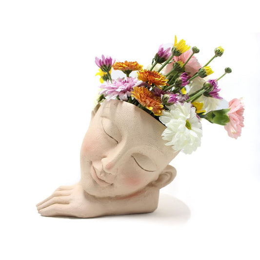 KuaKe Resin Head Face Planter Pot, Artistic Sculpture for Indoor Plants, Modern Home Garden Decor Statue with Sideways Resting Design, Ideal Gift for Plant Lovers, Novelty Balcony Patio Decor