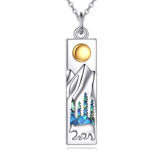 YFN Mountain Necklace for Women Sterling Silver Nature Jewelry Gift for Skiers, Hikers, Campers, Climbers and Nature Lovers (Silver-Sun Bear Mountain Necklaces)