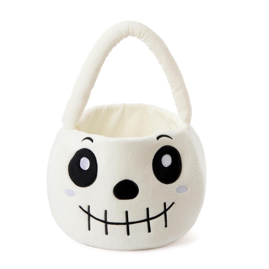 Ouksma Halloween Plush Treat Basket, Halloween Candy Basket, Trick-or-Treat Bag(White Skull)