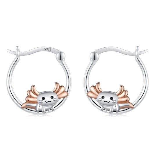 JUSTKIDSTOY Axolotl Earrings for Women Girls 925 Sterling Silver Hypoallergenic Cute Sea Creature Hoop Earrings Kawaii Axolotl Jewelry Graduation Gifts for Women Daughter Her