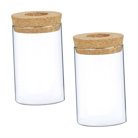 RORPOIR 2pcs Decorative Glass Flower Vase Cork Lid Stylish Plant Container for Home Decor for Indoor Greenery and Moss Terrarium Arrangements Wide High