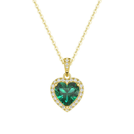 MSBLUE® 1 CT. Emerald Infinity Heart Pendant withs | 14K Yellow Gold Vermeil May Birthstone Necklace | Perfect For Women's Gift & Anniversary
