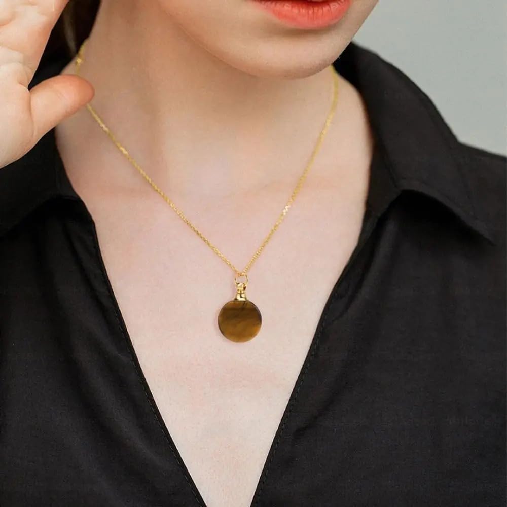 925 Sterling Silver Essential Oil Necklace For Women And Men, 14K Gold Filled Natural Stone Round Perfume Bottle Necklace, Essentials Oil Diffuser Vial Necklace (3 - Essential Oil Necklace)