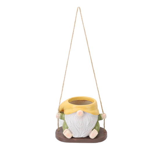 Tyenaza Swing Planter Pot, Hanging Planter Faceless Gnome Flowerpot Resin Hanging Planter for Use Weather Resistant Garden Decor Dwarf Figurine (Yellow Green)