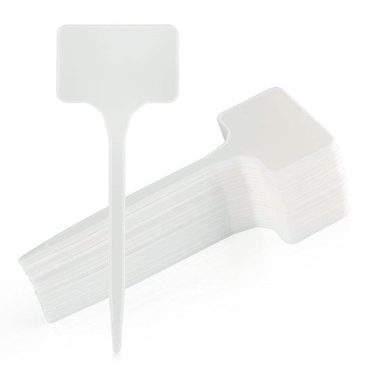 KINGLAKE GARDEN Large Plastic Plant Labels 6 Inch 50 Pack White Sturdy Extra Large T-Style Plastic Plant Labels for Flower beds,Plant pots