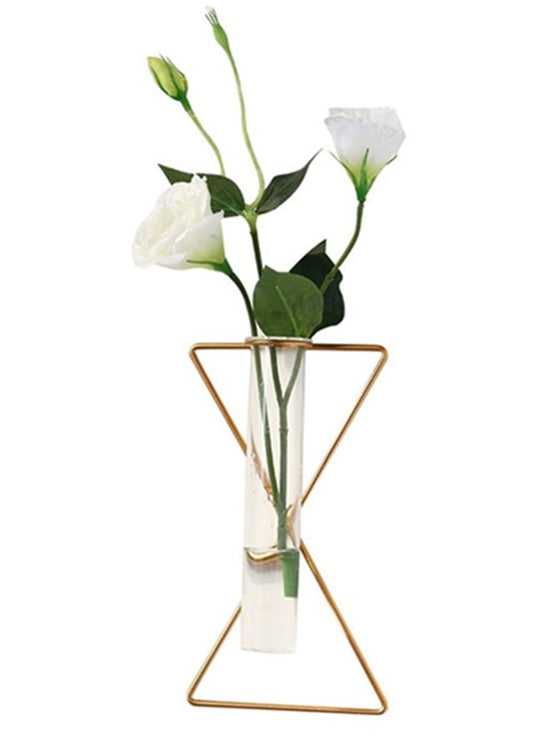 yaocoral Nordic Wall Vase Hanging Geometric Gold Flower Vase Wall Mount Metal Frame Vases Hydroponic Glass Bud Vase Decor for Home Wedding Farmhouse