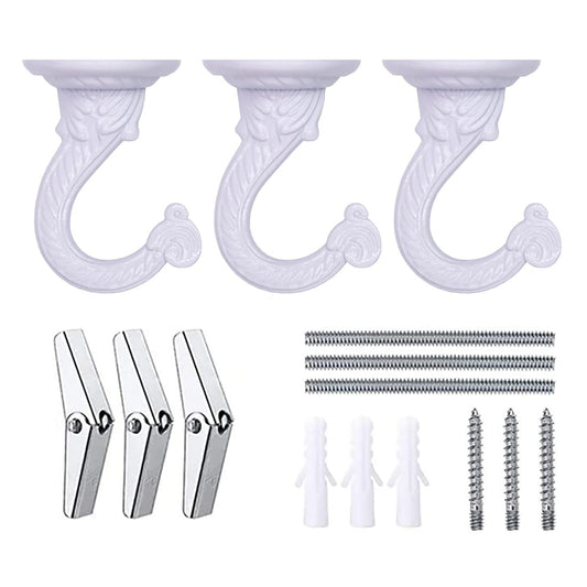 OBSTKUCHEN 3 Sets Large Swag Ceiling Hooks Heavy Duty Swag Hook with Hardware for Hanging Plants Ceiling Installation Cavity Wall Fixing (3 Sets, White)