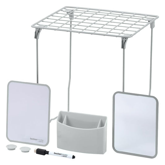 LockerMate by Bostitch 7-Piece Locker Organizer Kit, Includes Locker Shelf, Mirror, Whiteboard, Storage Cup & Dry Erase Marker - Gray