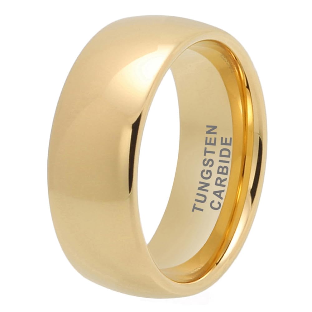 TUTISS 10mm Gold Tungsten Rings for Men Women Engagement Wedding Bands Domed Polished Comfort Fit Size 15