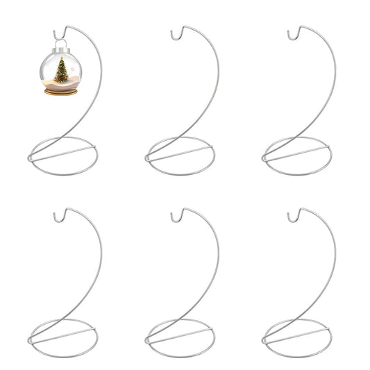 DELORIGIN 6PCS Ornament Display Stand Holder Silver Iron Hanging Hook Rack for Baubles Glass Globe Air Plant Terrarium Witch Ball Wedding Accessories Wind Chimes Handicrafts Displaying 7.87" H