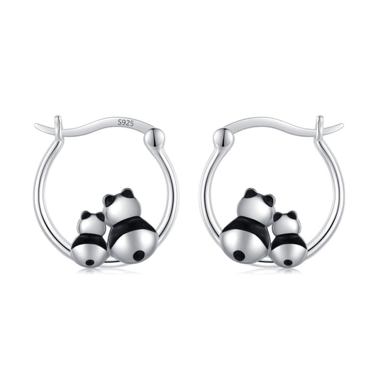 JUSTKIDSTOY Panda Earrings for 925 Sterling Silver Two Panda Bear Hoop Earrings Hypoallergenic Cute Animal Earrings Jewelry Graduation Gifts for Women Daughter Her