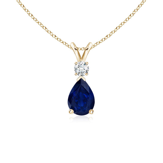 Angara Natural Blue Sapphire Solitaire Pendant for Women | 0.4 ct Pear Shape Blue Sapphire Diamond Solitaire Pendant Necklace in Yellow Gold | September Birthday, Gemstone Jewelry Gift | AA | 6x4mm