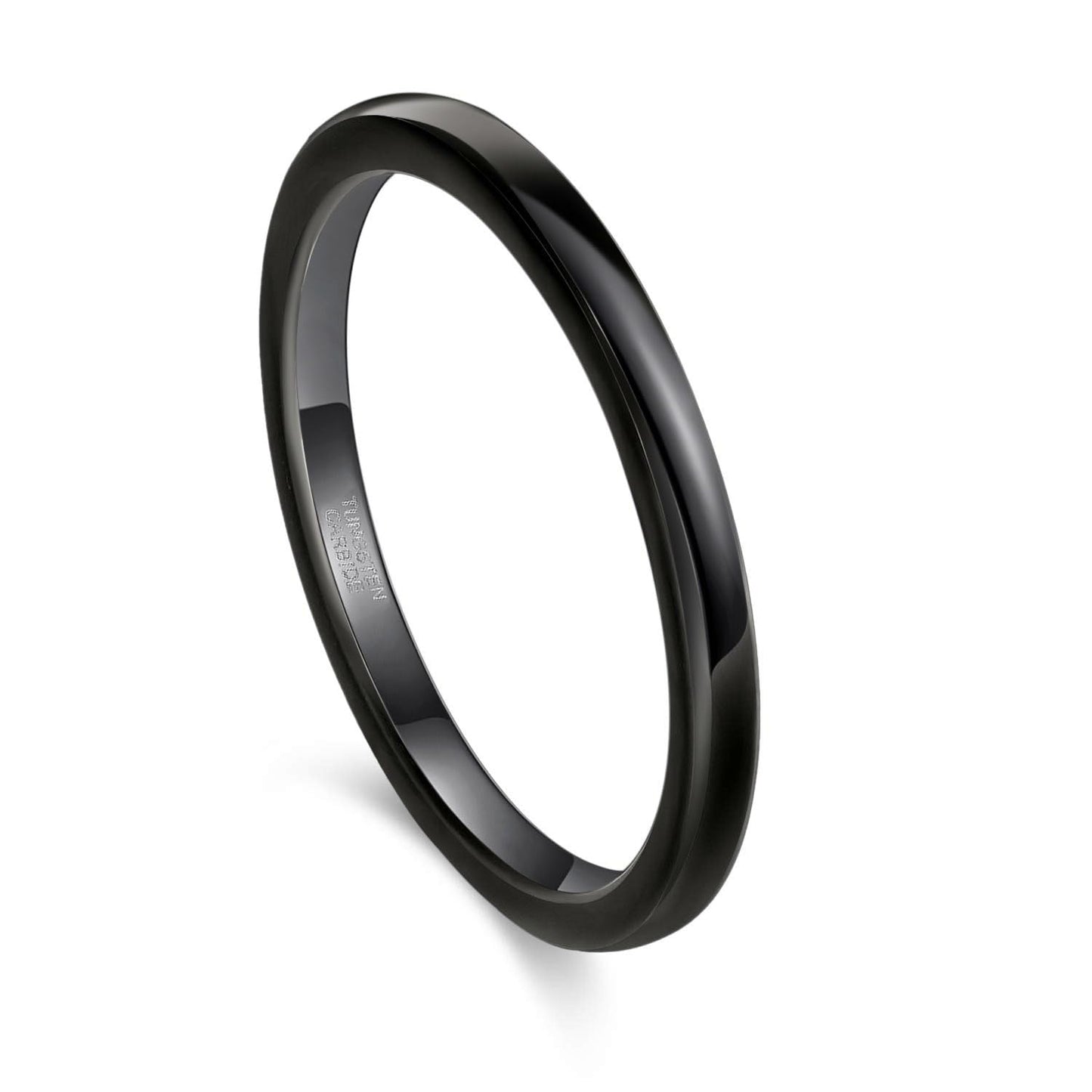 Greenpod 2mm Thin Tungsten Rings for Women Men Black Dome Polished Wedding Band Comfort Fit Size 6