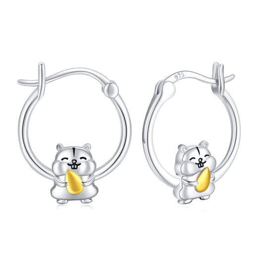 Hamster Hoop Earrings Sterling Silver Small Animal Guinea Huggie Hoop Earrings for Sensitive Ears Hamster Jewelry Gifts for Women