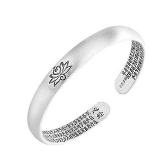 Feng Shui Lotus Heart Sutra Bracelet - Adjustable Vintage Silver Bracelet for Women Men, Tibetan Buddhist Mantra Lucky Amulet, Wealth Luck Protection Meditation Gifts (B)