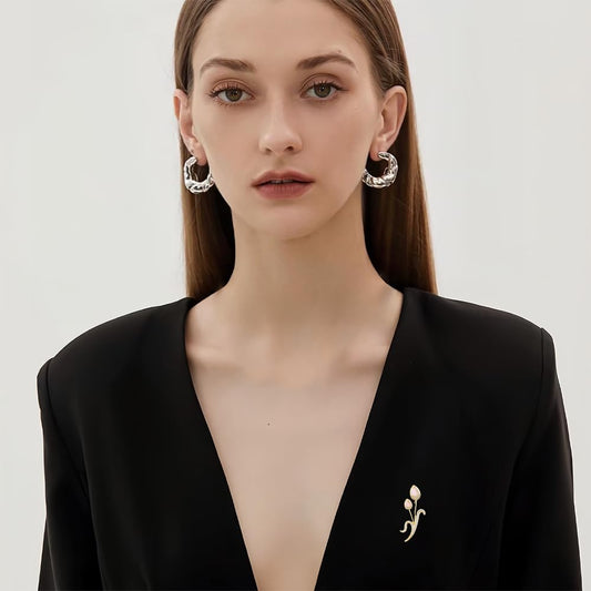 EMEGCY Gold Tulip Brooch for Women Tulip Brooch Pin 18K Gold Plated Tulips Flower Lapel Pin Rhinestone Flower Jewelry Gift for Wife Birthday Anniversary Christmas