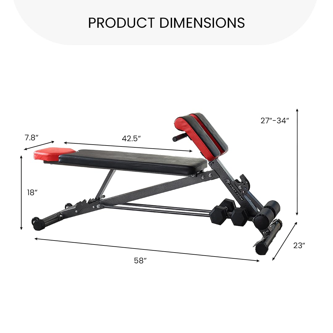 FF Finer Form Multi-Functional Weight Bench for Full All-in-One Body Workout – Adjustable Workout Bench Press for Home Gym, Fitness equipment for Back HyperExtension, Roman Chair Exercise, Sit up