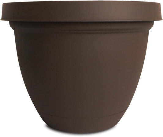 The HC Companies Infinity Round Planter Decorative 8 Inch Plastic Flower Pot w/Removable Saucer for Indoor & Outdoor Plants, Chocolate
