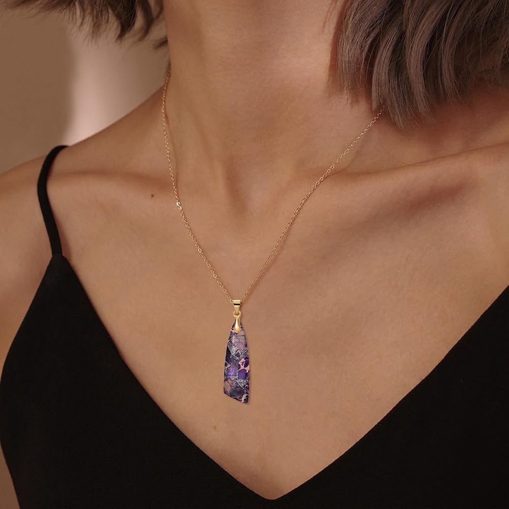 Wovanoo Nature Stone Necklaces for Women Boho Pendant Necklace 18K Gold Chain Necklaces Purple Gold