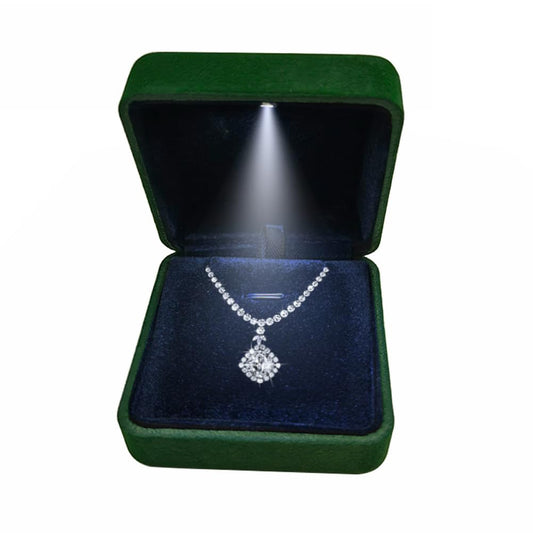 GBYAN Pendant Necklace Box with LED Light, Necklace Gift Box Velvet Jewelry Display Case for Proposal Engagement Wedding and Birthday,Emerald Green