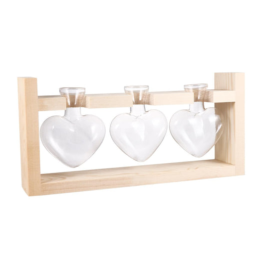 ORFOFE Heart Shaped Glass Vase with Wooden Stand Hydroponic Planter Accessory