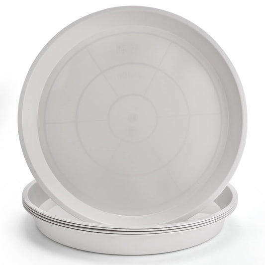 GRESPRI 14-Inch White Plant Saucers for Indoors,5 Packs Sturdy Plastic Plant Trays for Pots Up to 12" Base.14-Inch Flower Pot Saucers for Outdoors.