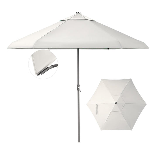 CROWN SHADES 9 Ft Patio Umbrella with Auto-Tilt & Olefin Fabric - Patented 45°Edge Connection Wind Resistant Outdoor Umbrella for Table, Pool, Beach, Effortless Crank System