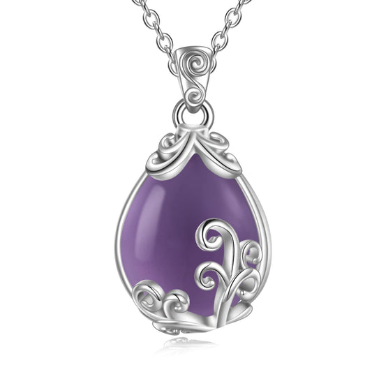POPLYKE Sterling Silver Amethyst Filigree Teardrop Necklace Filigree Pendant Jewelry Gifts for Women