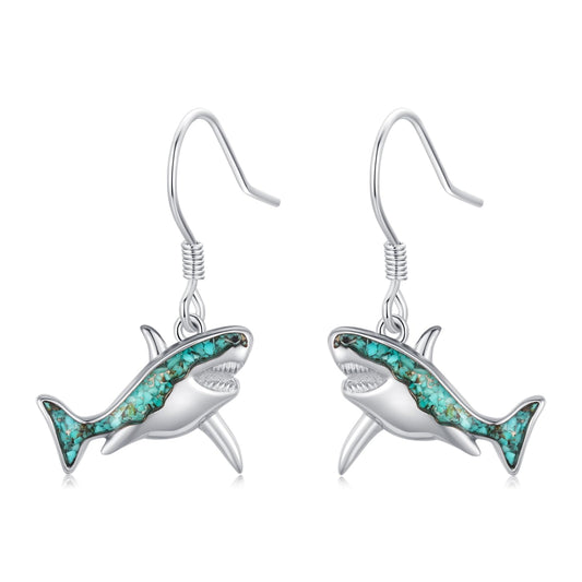 Shark Earrings for Women 925 Sterling Silver Turquoise Shark Dangle Drop Earrings Beach Themed Jewelry Ocean Gifts for Girlfriend Mom
