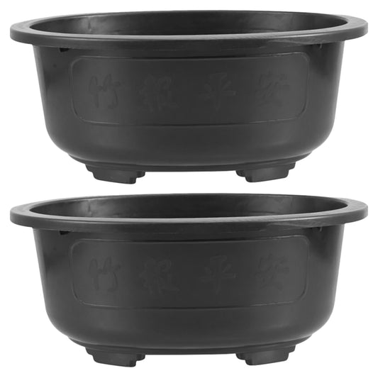 DOITOOL 2Pcs Bonsai Training Pot 17 inch Plastic Flower Pot Bonsai Pot with Drainage Hole, Oval Bonsai Planter Pot Plants Growing Pots for Nursery, Garden, Balcony, Black