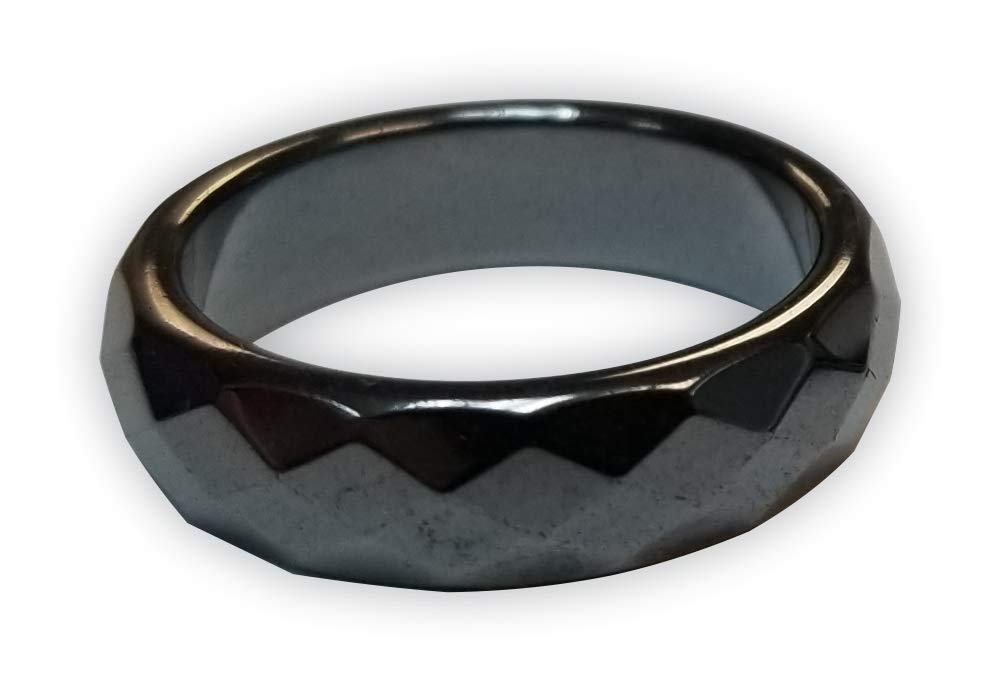 MAGNEHEALTH Hematite Rings - Beveled Magnetic Band Ring for Men and Women, Unisex Black Hematite Magnetic Ring, Absorbs Negative Energy Anxiety Balance and Root Chakra Jewelry, Size 10