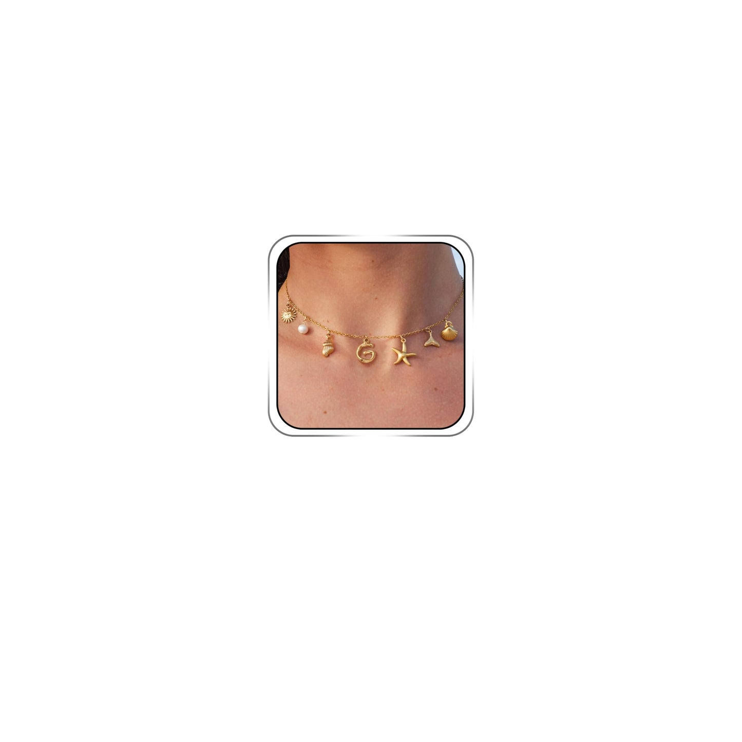 JALZEMPL Initial Charm Necklace For Women Shell Seashell Summer Beach Letter 14K Gold Plated Pendant Starfish Surfer Boho Jewelry Gifts (G)