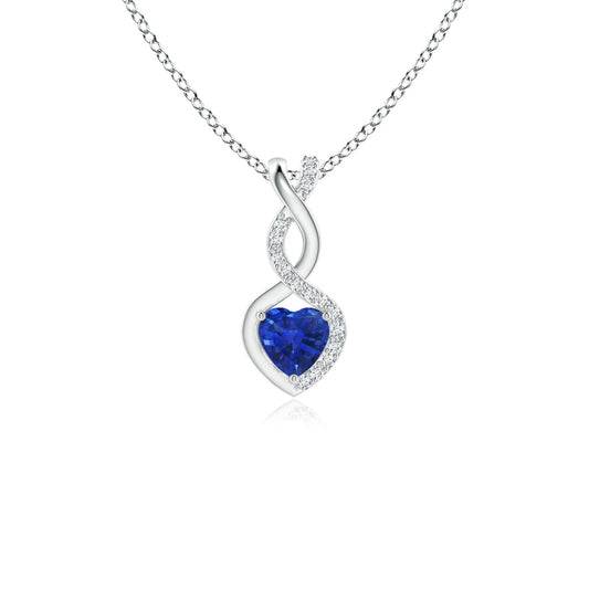 Angara Natural Blue Sapphire Pendant for Women | Heart-Shaped Blue Sapphire Infinity Pendant with Diamond Accents in White Gold | September Birthday, Anniversary, Gemstone Jewelry Gift | AAA | 4mm