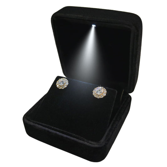 GBYAN Velvet Earring Box with LED Light, Stud Earring Gift Box Jewelry Display Case for Proposal,Engagement, Wedding and Birthday,Black