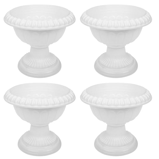 Yardwe 4pcs White Urn Planter Plastic Pedestal Flower Vases Plant Pot Grecian Plants Pot Roman Flower Pot for Yard Garden Porch Front Door