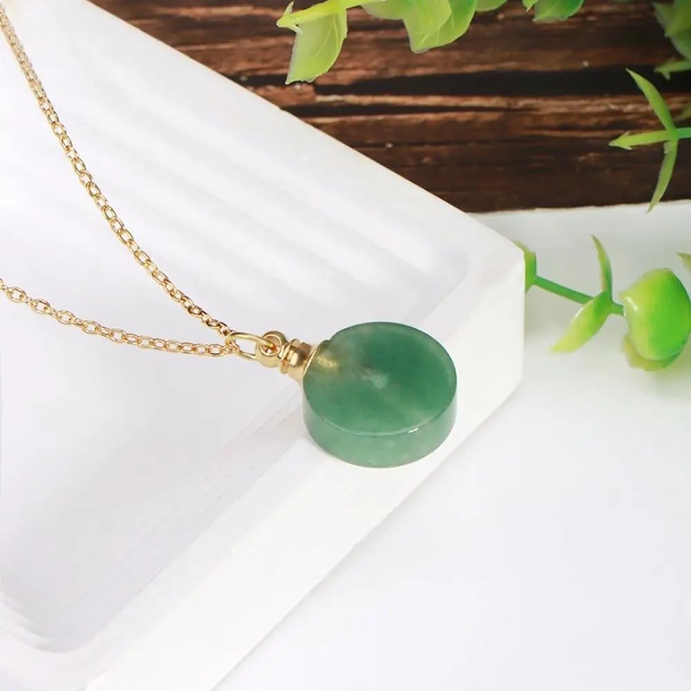 925 Sterling Silver Essential Oil Necklace For Women And Men, 14K Gold Filled Natural Stone Round Perfume Bottle Necklace, Essentials Oil Diffuser Vial Necklace (8 - Essential Oil Necklace)