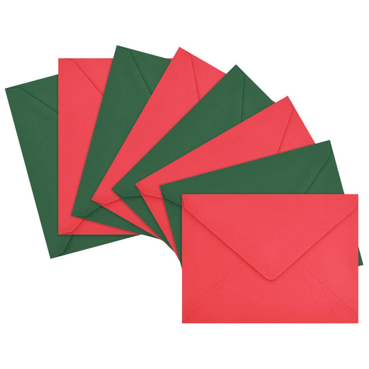 LIKAJON 100 Pack Christmas A7 Envelopes, Red and Dark Green Greeting Card Envelopes Self Seal, 5.24 x 7.24 in Envelopes for Birthday Graduation Wedding Xmas Holiday