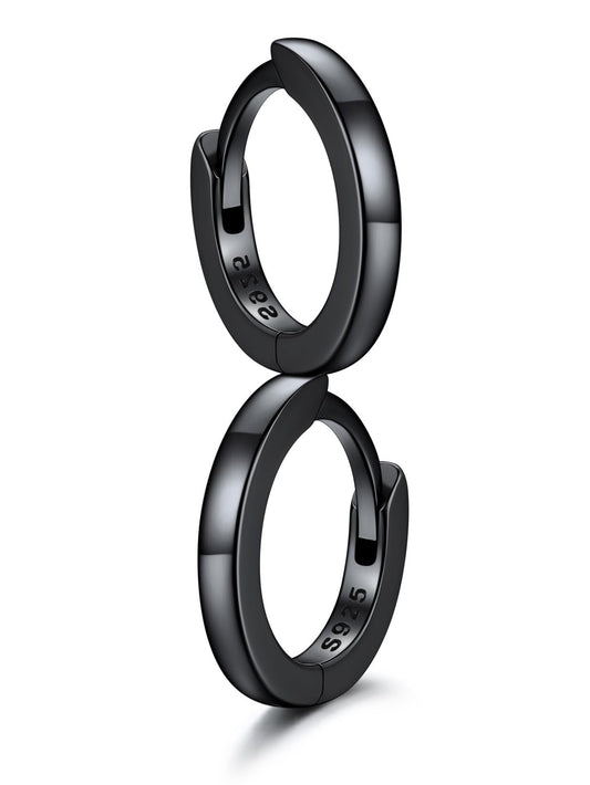 SILVERCUTE 925 Sterling Silver Huggie Hoop Earrings for Women,Hypoallergenic Black Small Hoop Earring Cartilage Earring Lightweight Huggies Earrings for Women,8/10/12mm