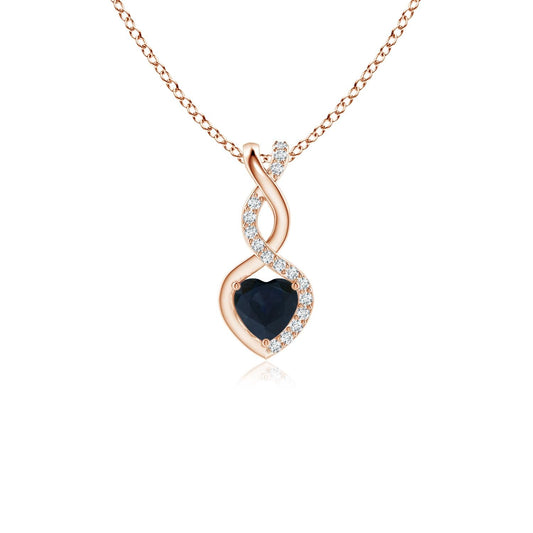 Angara Natural Blue Sapphire Pendant for Women | Heart-Shaped Blue Sapphire Infinity Pendant with Diamond Accents in Rose Gold | September Birthday, Anniversary, Gemstone Jewelry Gift | A | 4mm