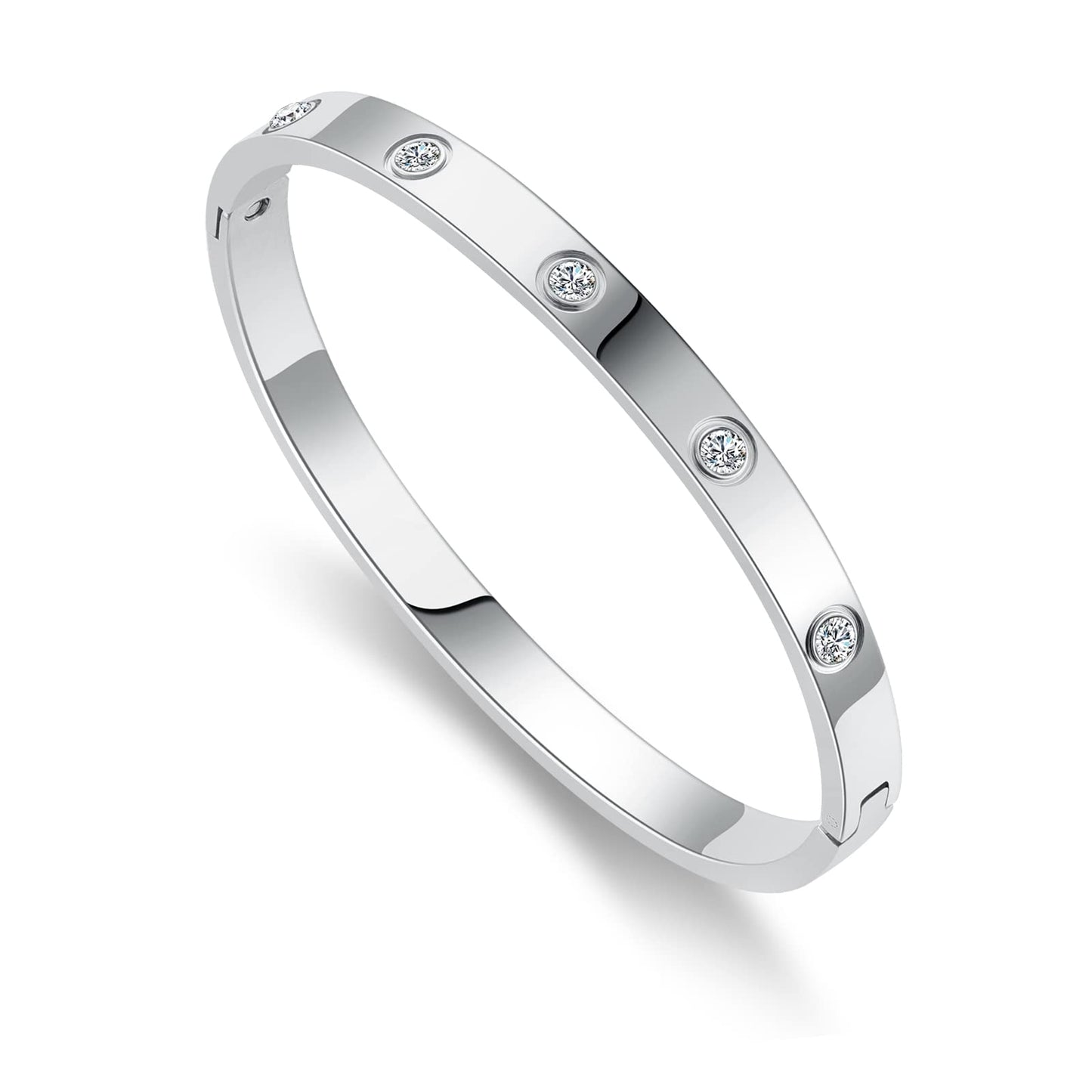 RIMRIVA Silver Bracelets for Women Dainty Silver Bracelet Love Gifts Friendship Bangle Bracelets Trendy Crystal Jewelry Graduation Her Birthday Mom Wife Girlfriend Anniversary Wedding